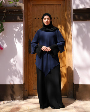 The Asymmetric Layered Abaya Black Navy C110