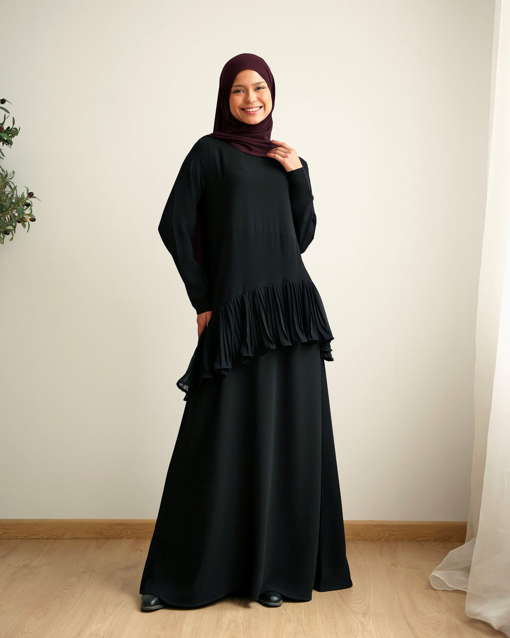 Asymmetric Front Pleated Abaya C951