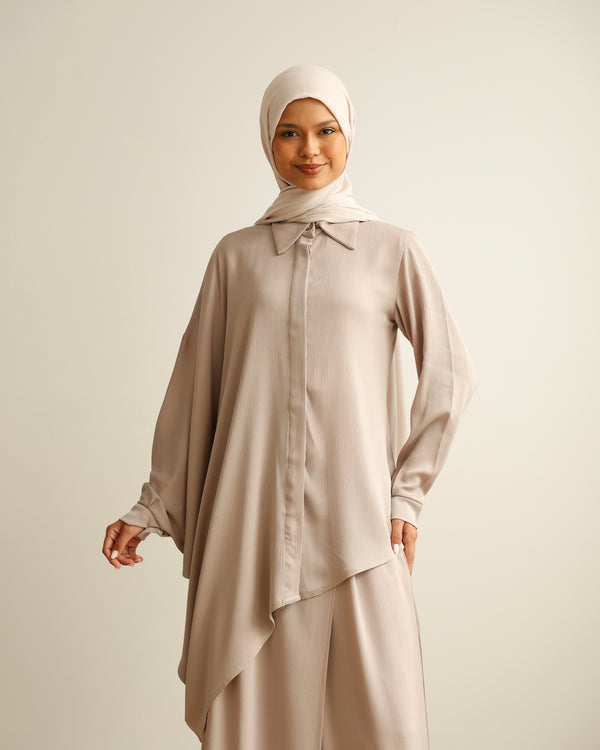 Asymmetric High Low Chemise Blouse Beige C1870