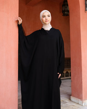 The Lace- Back Free Size Abaya Black C2730