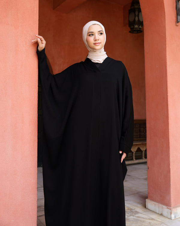 The Lace- Back Free Size Abaya Black C2730