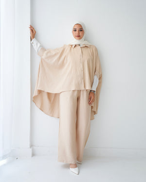 Over Sized Poncho and Pants Set Beige C11063