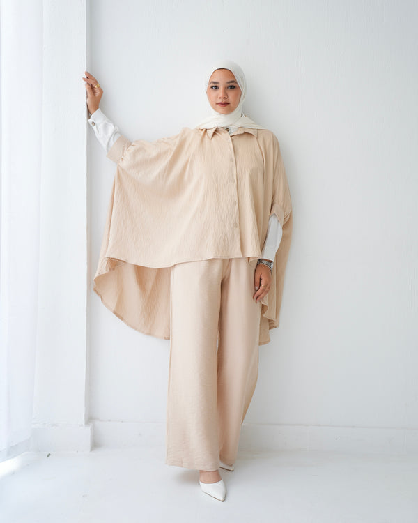 Over Sized Poncho and Pants Set Beige C11063