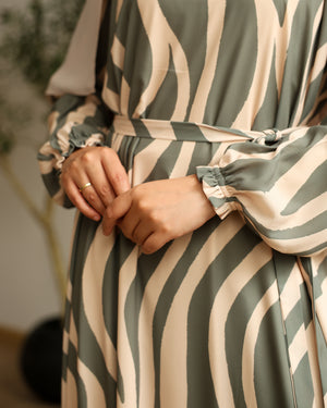 Printed Maxi Dress Green Beige C282