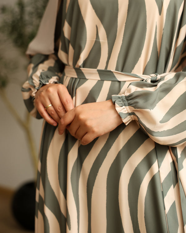 Printed Maxi Dress Green Beige C282