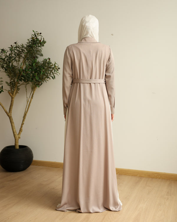 Open Pleated Abaya Beige C142