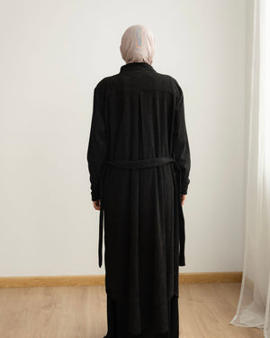Velvet Corduroy Longline Shirt Black C510