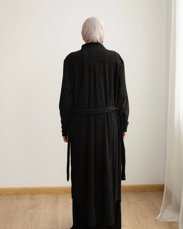 Velvet Corduroy Longline Shirt Black C510