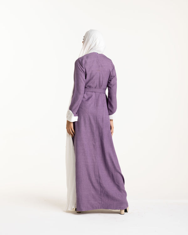 Linen Pleated Dress Mauve C742