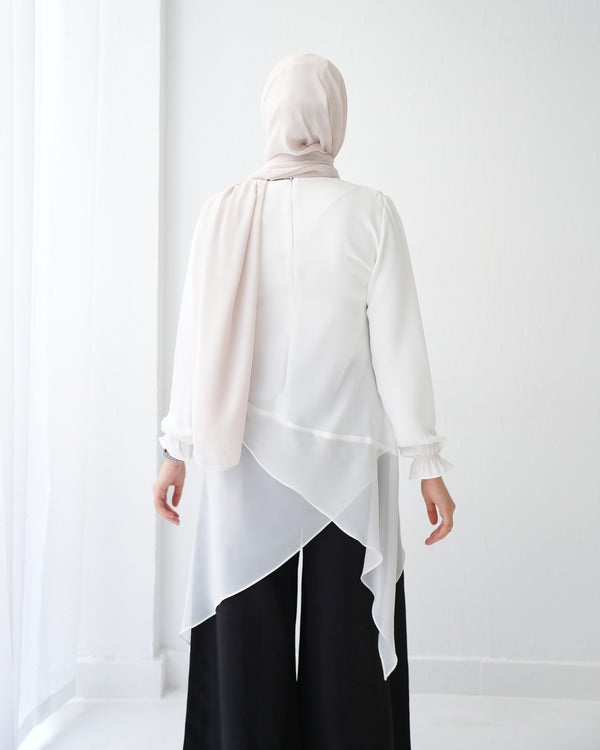High Low Silk Chiffon Blouse Offwhite C242