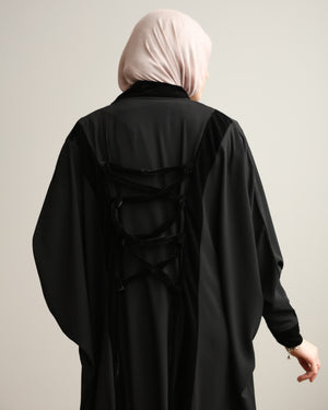 The Velvet Lace-Back Crepe Open Abaya C273