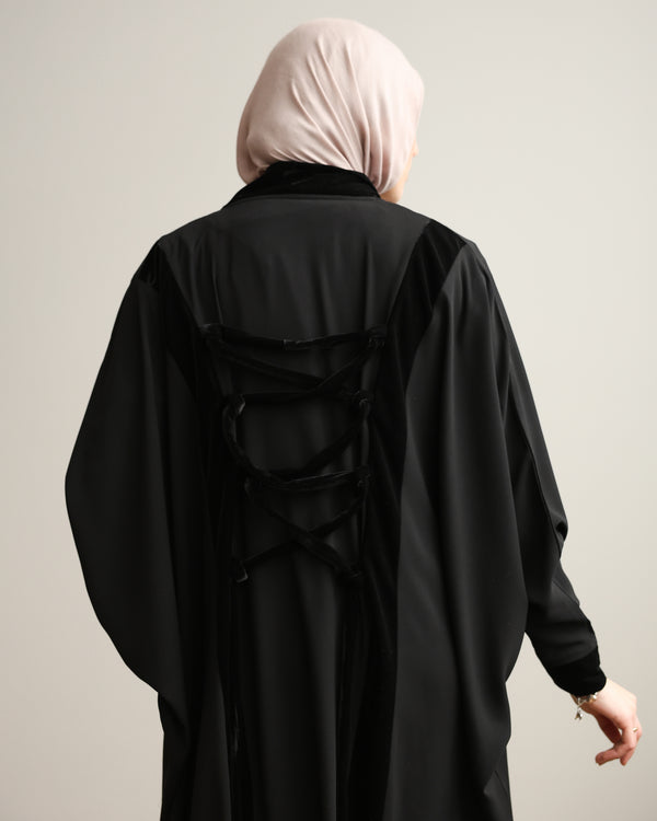 The Velvet Lace-Back Crepe Open Abaya C273