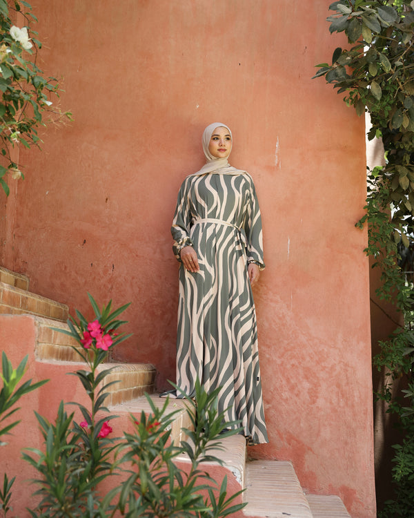 Printed Maxi Dress Green Beige C282