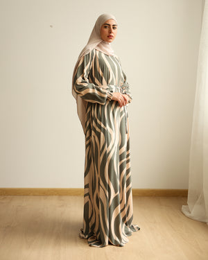 Printed Maxi Dress Green Beige C282