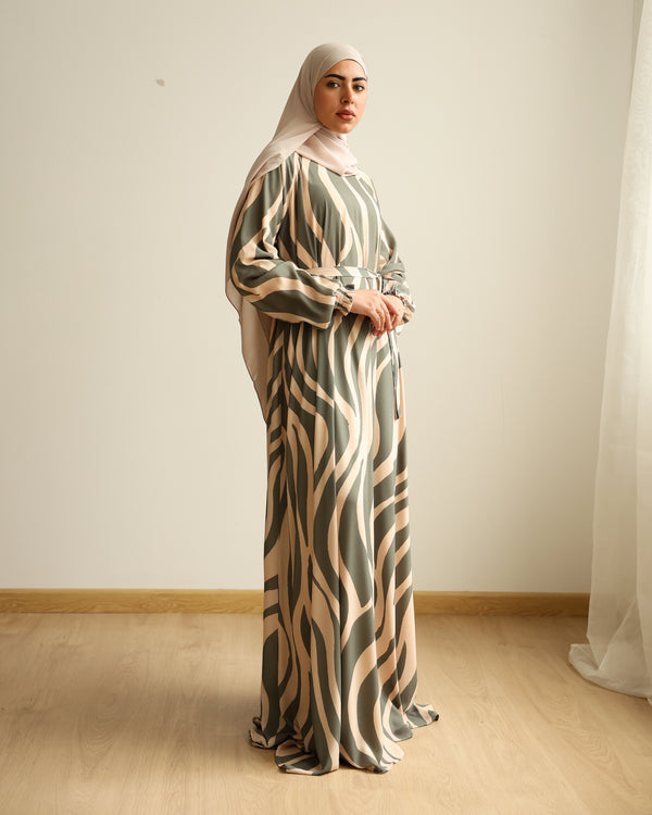 Printed Maxi Dress Green Beige C282