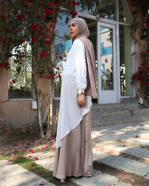 High Low Silk Chiffon Blouse Offwhite C242