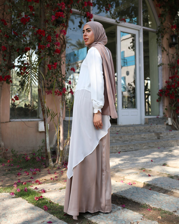 High Low Silk Chiffon Blouse Offwhite C242