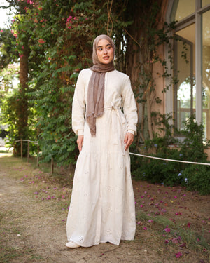 Floral Embroidered Maxi Dress Beige C514