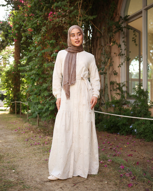 Floral Embroidered Maxi Dress Beige C514