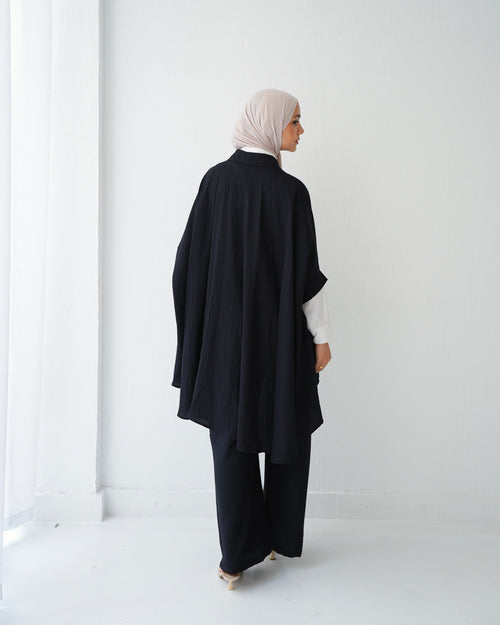 Over Sized Poncho and Pants Set Black C11063