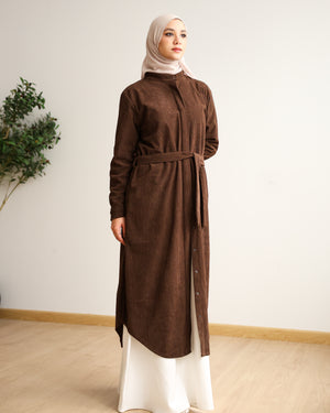 Velvet Corduroy Longline Shirt Brown C510