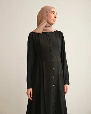 The Front Pleated Gold Buttoned Abaya C69