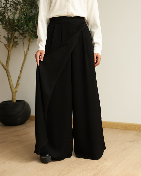 Wrap Skirt Pants Black C284