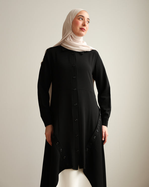 High Low Crepe Buttoned Shirt Black C275