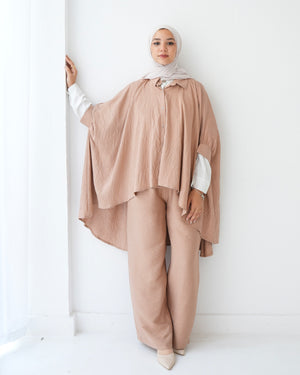 Over Sized Poncho and Pants Set Cafe C11063