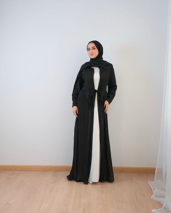 Open Pleated Abaya Black C142