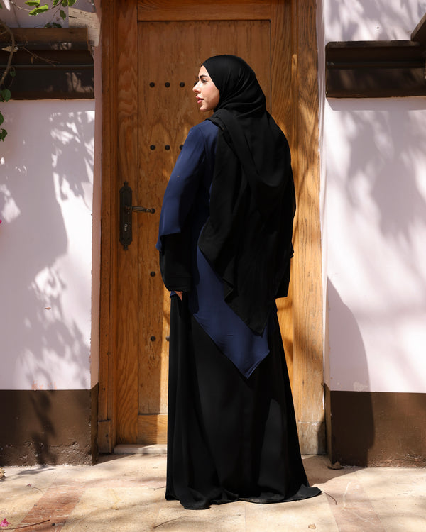 The Asymmetric Layered Abaya Black Navy C110