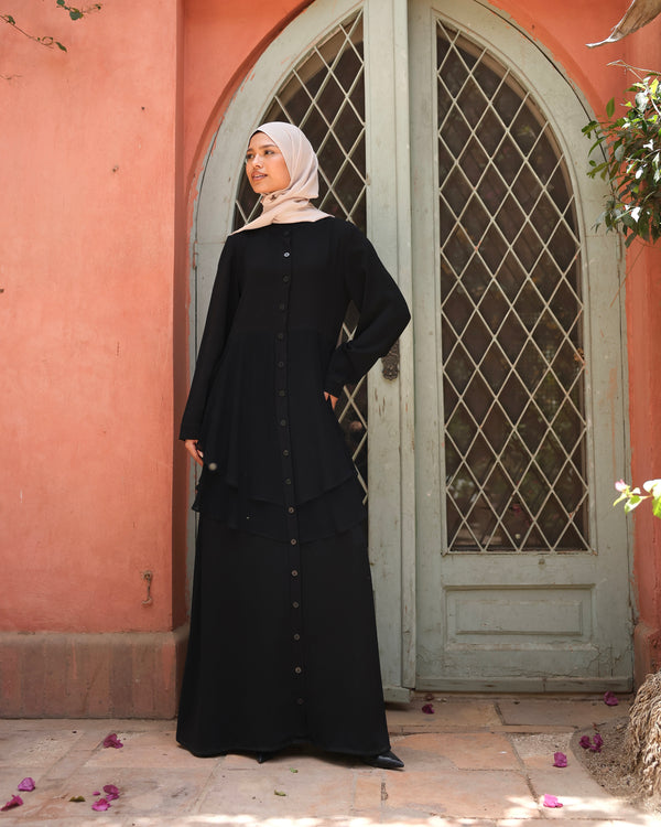 The Front Buttoned Chiffon Layer Abaya C164