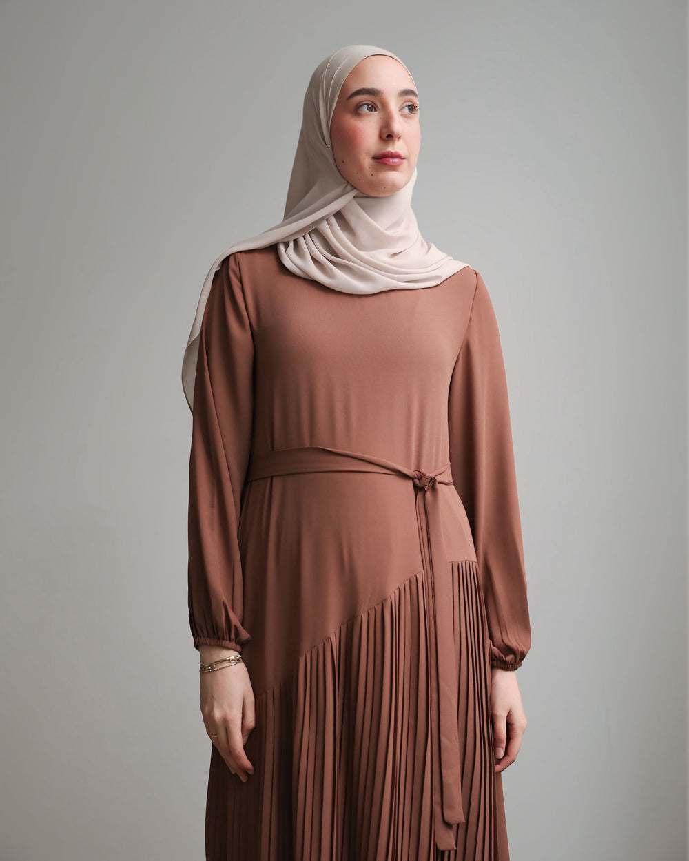 Pleated Chiffon Dress Peach C74