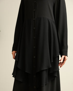 The Front Buttoned Chiffon Layer Abaya C164