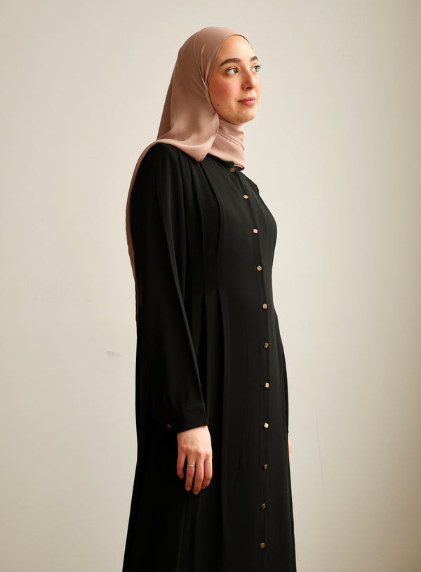 The Front Pleated Gold Buttoned Abaya C69