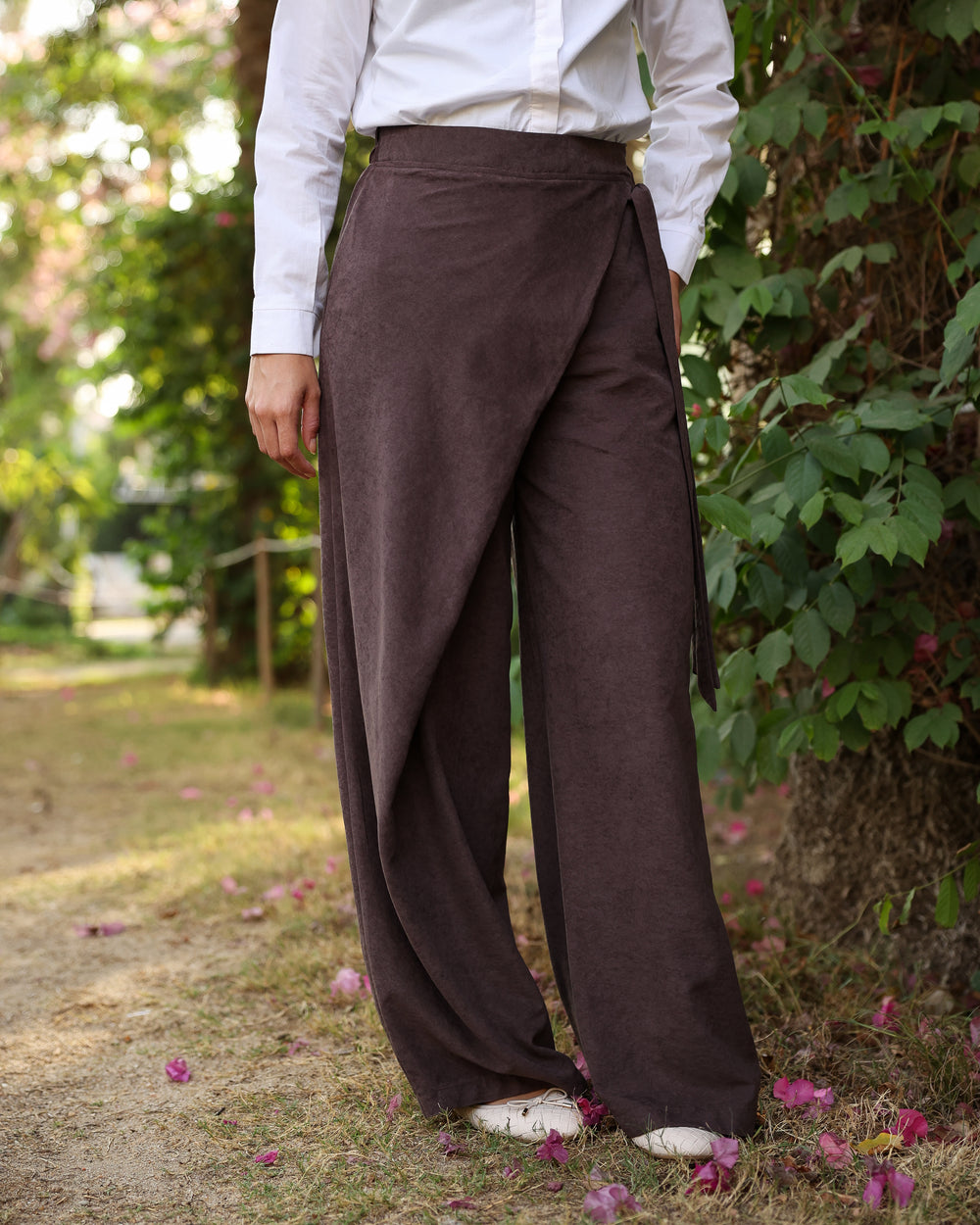Wide Leg Wrap Pants Brown C1791