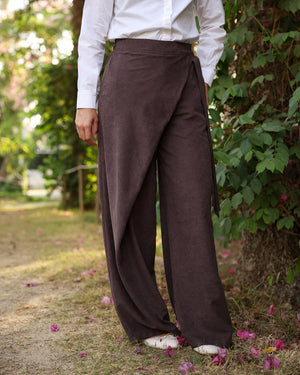 Wide Leg Wrap Pants Brown C1791