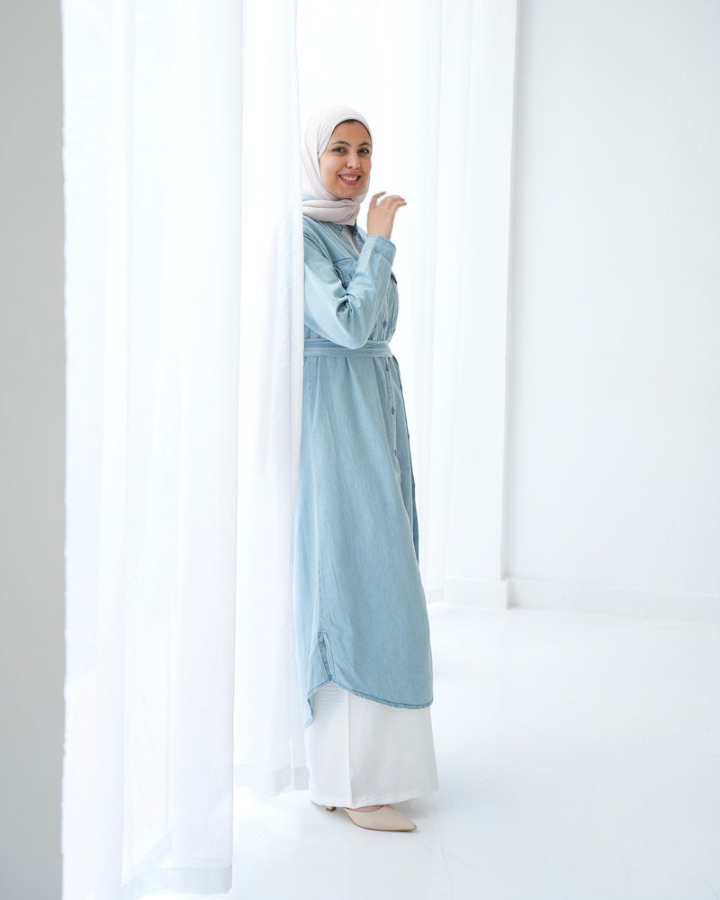Denim Shirt Dress Light Blue C400