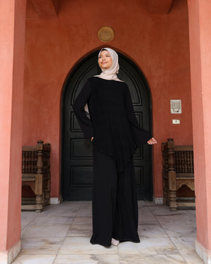 Pleated Layered Abaya Black C1102