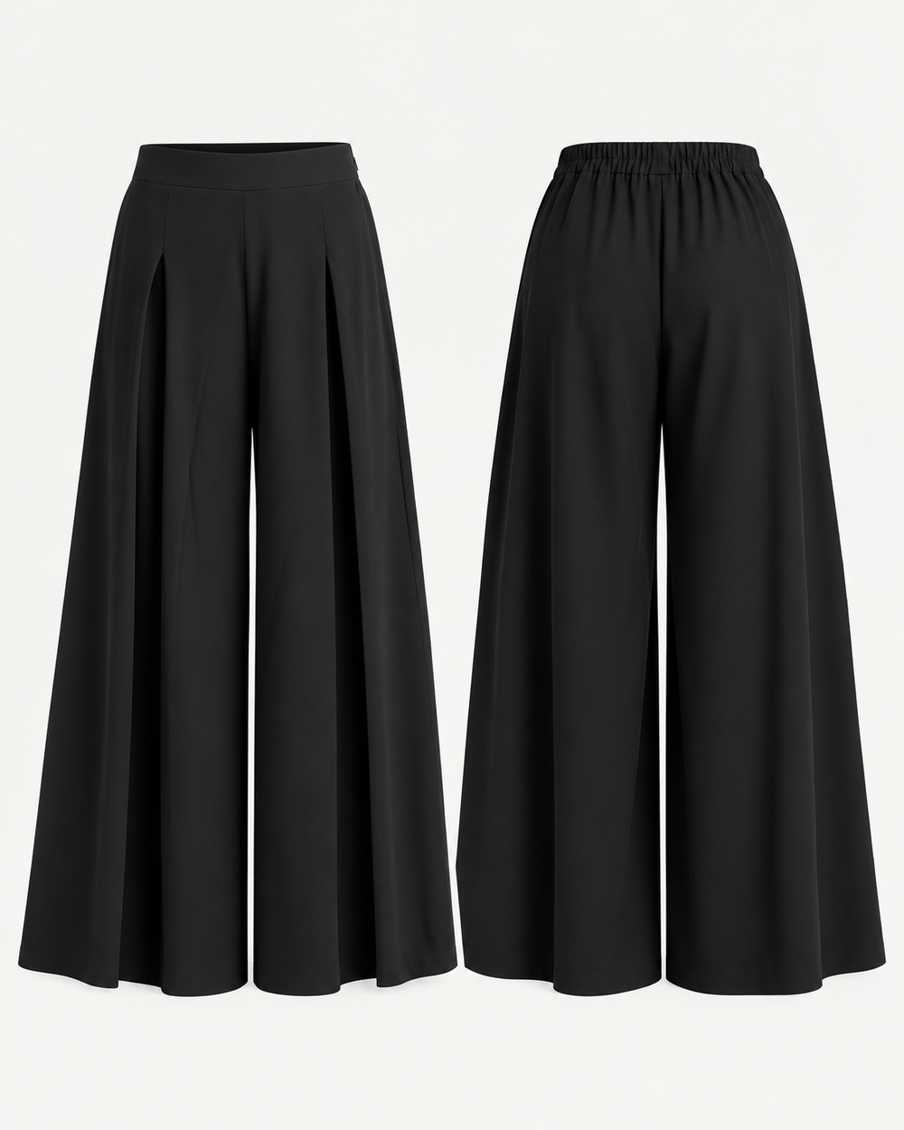 Crepe Wide Leg Pants Black C1704
