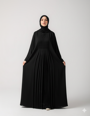 Free Size Internal Belt Silk Abaya Black C1361