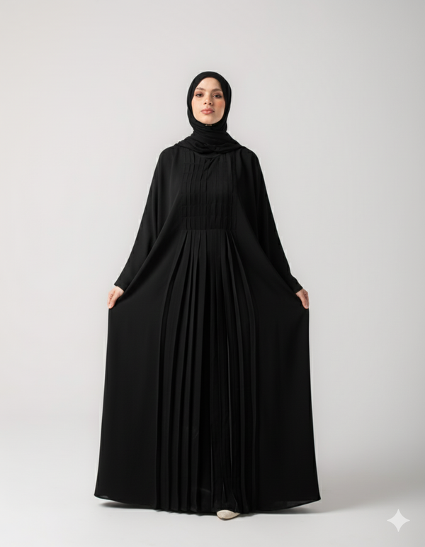 Free Size Internal Belt Silk Abaya Black C1361
