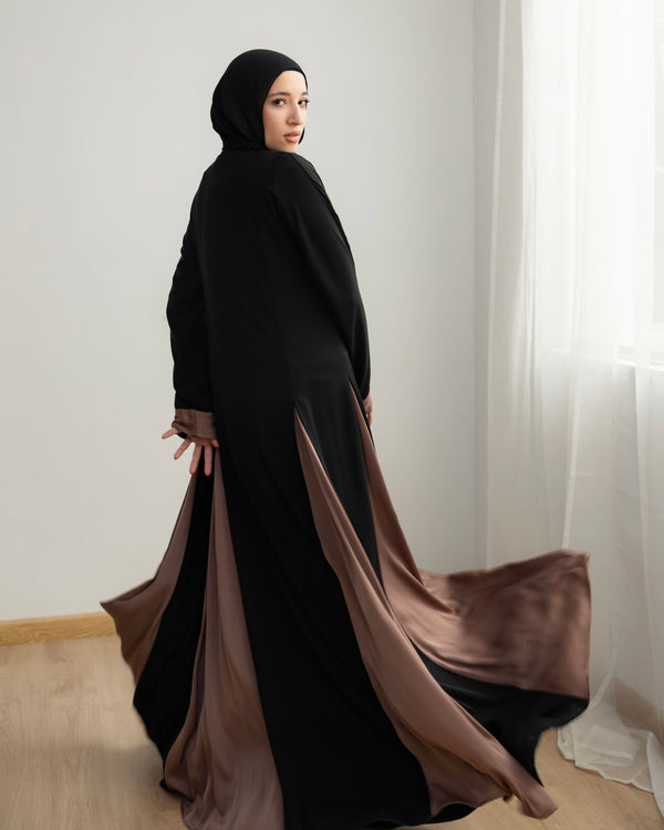 Silk Panel Abaya Cafe C238