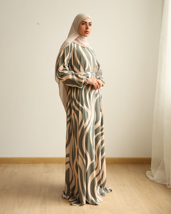 Printed Maxi Dress Green Beige C282