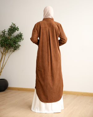 Velvet Corduroy Longline Shirt Rust C510