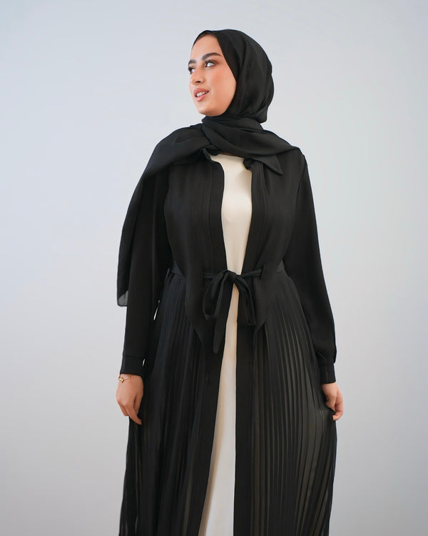 Open Pleated Abaya Black C142
