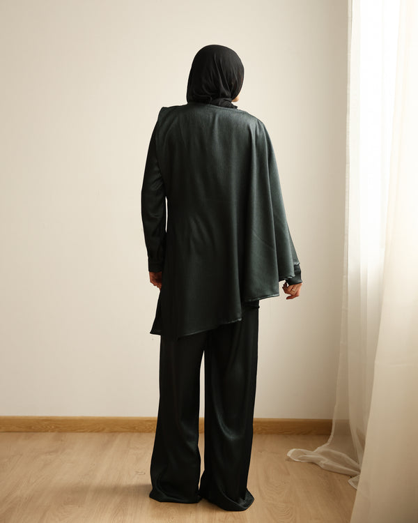 Shimmer Cape-Overlay Jumpsuit Dark Green C1781