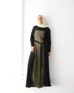 Front & Back Pleated Abaya Green C218