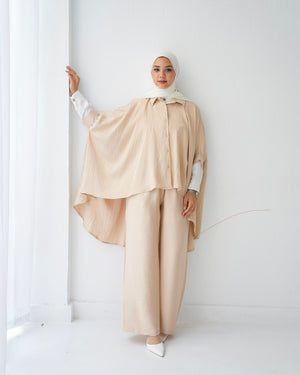 Over Sized Poncho and Pants Set Beige C11063