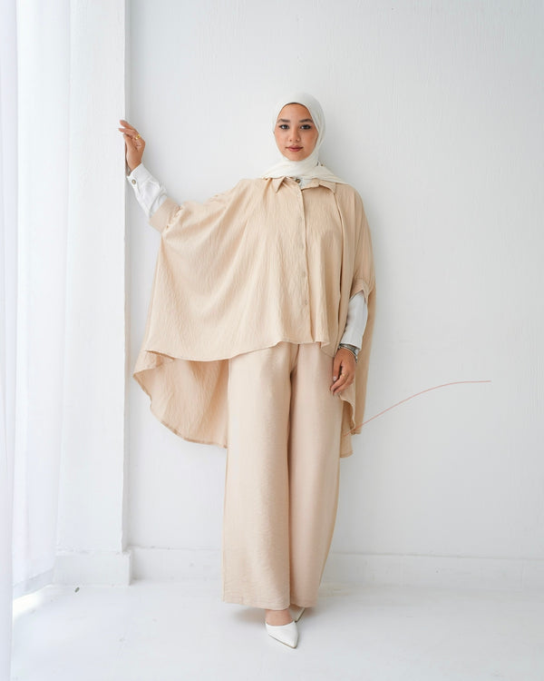 Over Sized Poncho and Pants Set Beige C11063